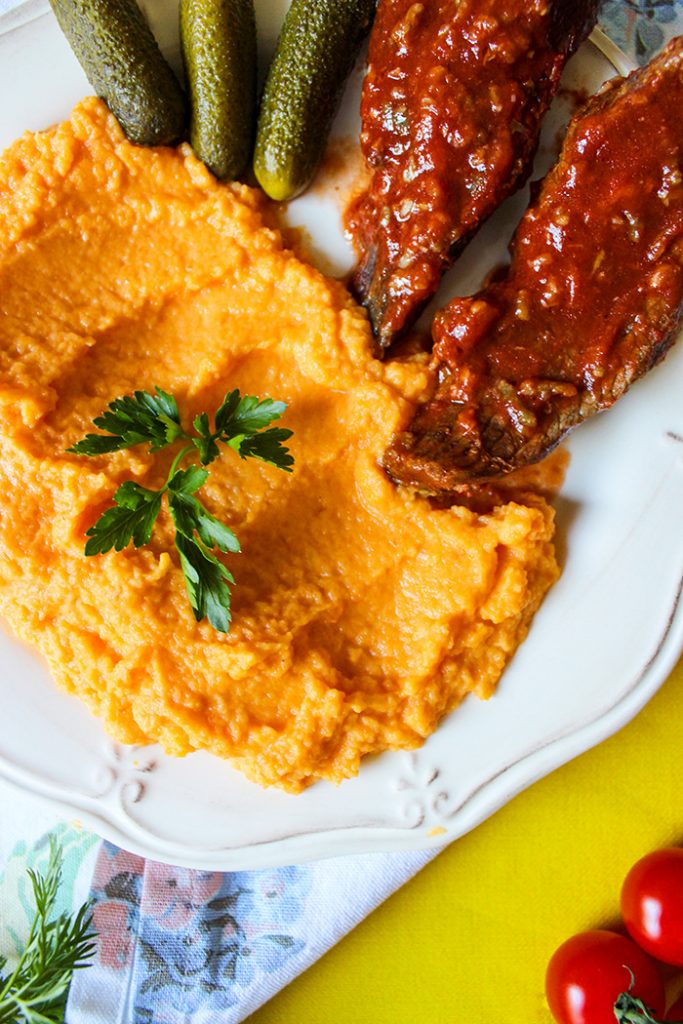 beef with carrot puree
